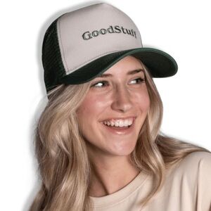 Good Stuff Green and Cream Mesh Snapback Trucker Hat Cap